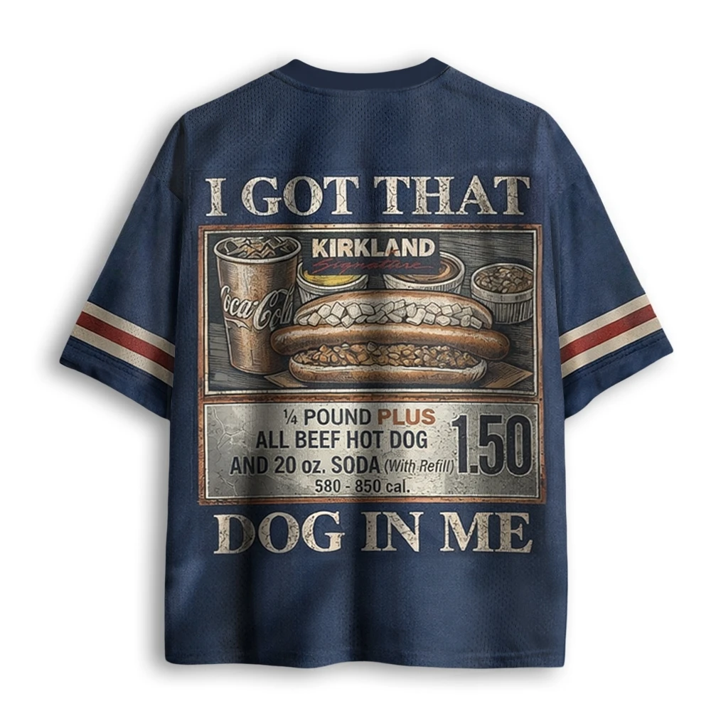 Vintage Hot Dog Retro Diner Funny Slogan Print Navy Beige Color Block Mesh V Neck Loose Football Jersey T-shirt