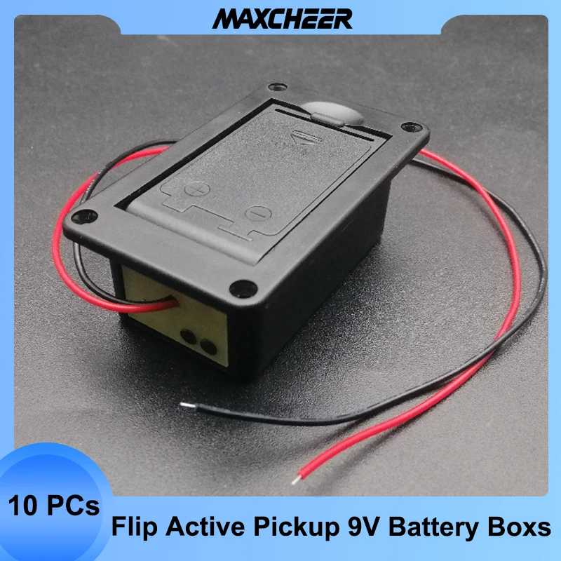 10Pcs Flip Type Active Bass Guitar Pickup 9V Battery Boxs/Holder/Case/Compartment Cover with Metal Contacts Spring and Cable