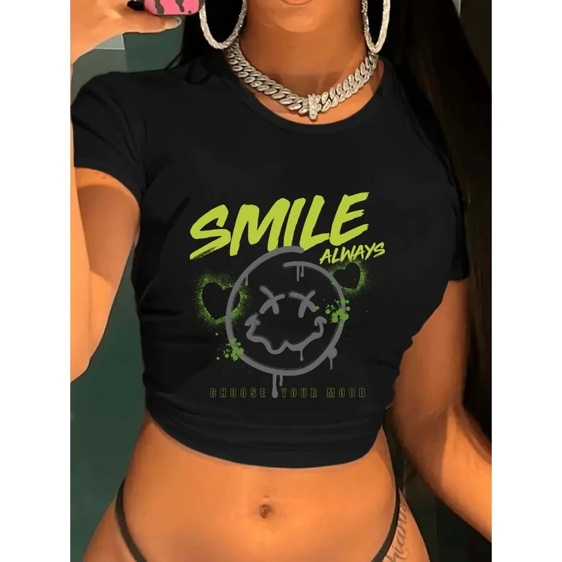 Women's urban short top Hip Hop Style Eternal Smile Cropped Top Boosts mood