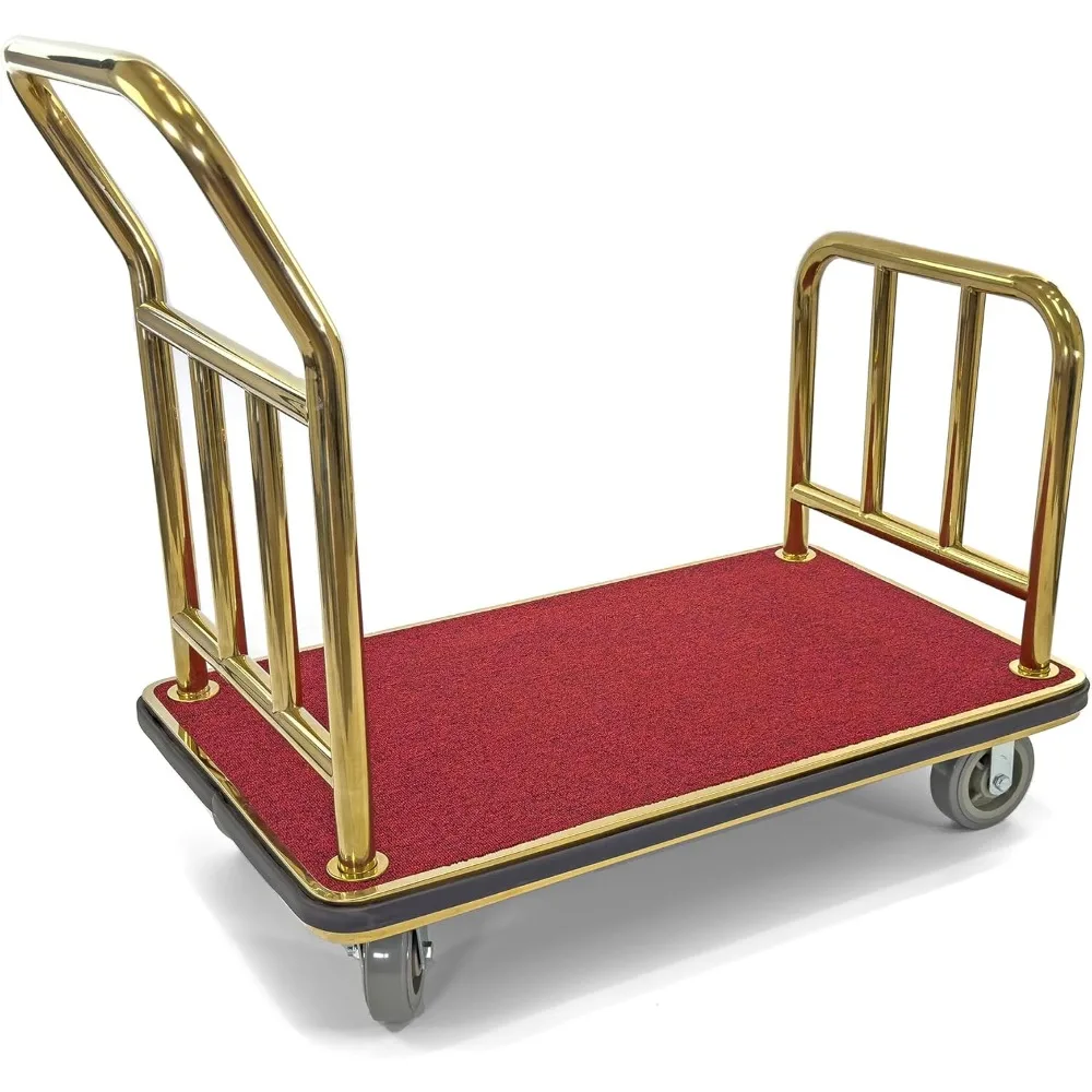 Hotel luggage cart rectangular red carpet base | Steel luxury platform car | Gold