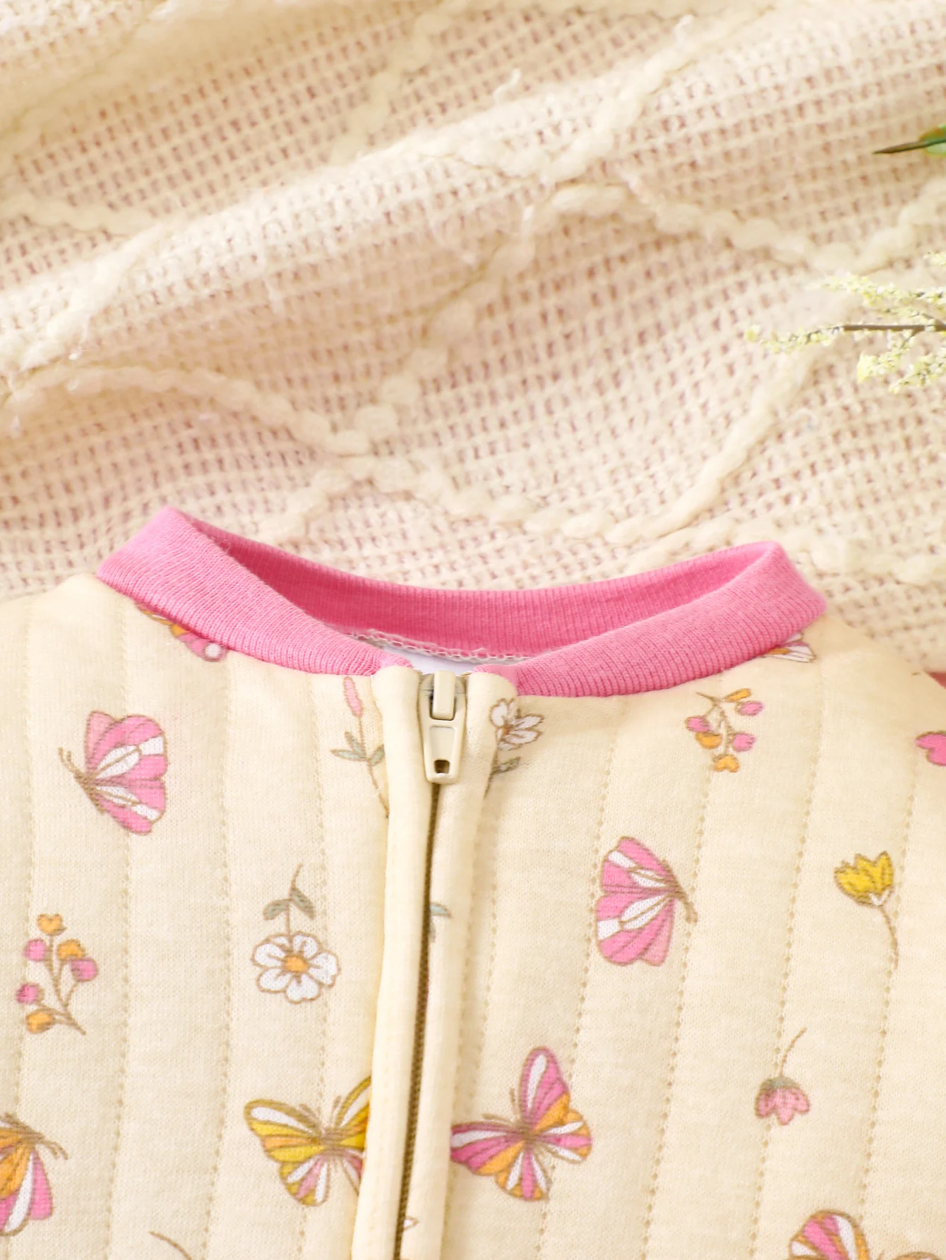 Baby-Strampler mit Schmetterlingsdruck, langärmelig, mit Reißverschluss, Baumwolle, für Neugeborene, atmungsaktiv, für den Nachtschlaf, 0–3, 3–6 – Detail 7