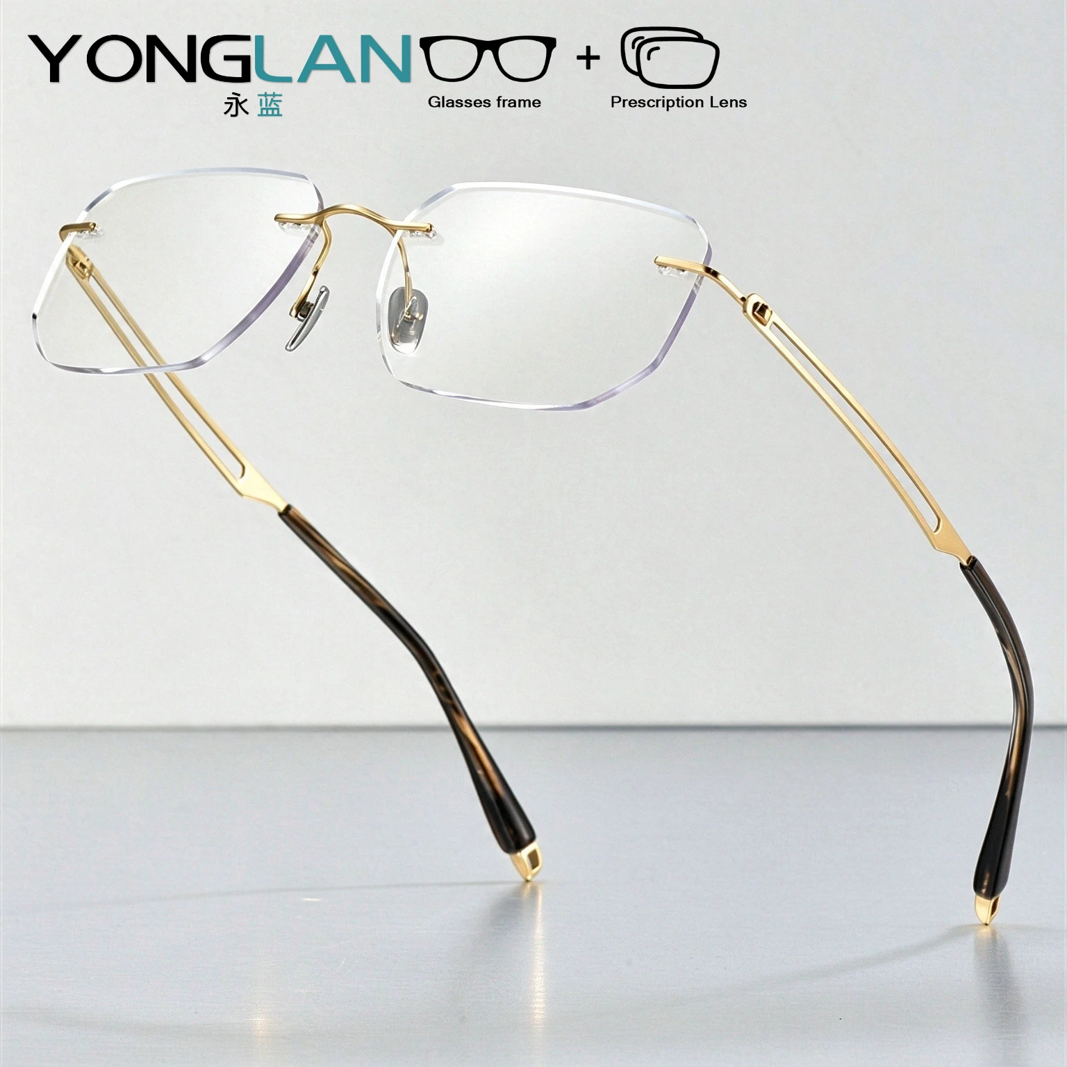 YONGLAN Men Rimless Optical Prescription Glasses Ultra-light Blue Light Blocking Myopia Hyperopia Progressive Eyeglasses Women