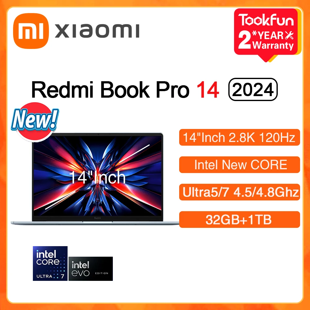 

XIAOMI Redmi Book Pro 14 2024 Ноутбук Intel Ultra5 125H 7 155H RAM 32 ГБ SSD 1 ТБ 14 дюймов 2,8 К 120 Гц Ноутбук Ультрабук Компьютер ПК