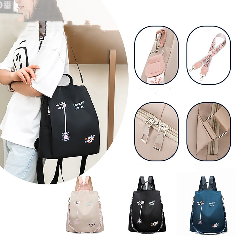 New Waterproof Oxford Women Backpack Fashion Casual Embroidery Bag Designer Female Large Capacity Travel Handbag Shopping Knaps