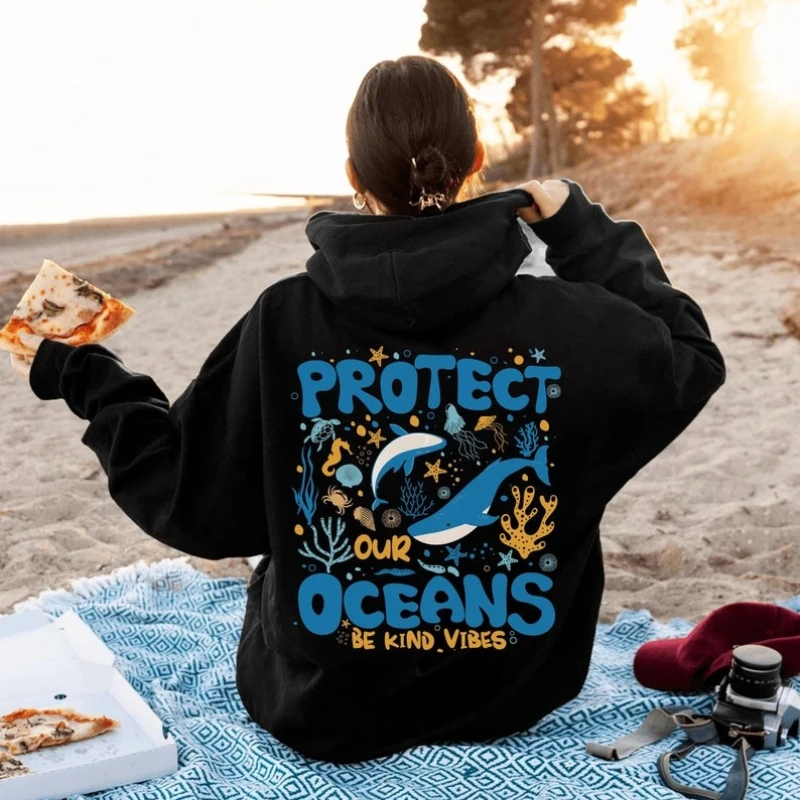 Protect Our Oceans Hoodie, Beach Surf Sweatshirt Conservation Sweatshirt Geschenk für Natur Wildlife Sealife Lover Thermo Hoodie