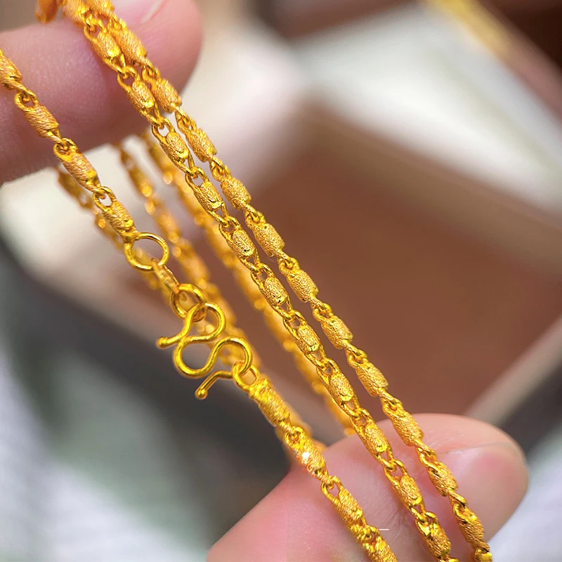 Luxury 100% Real 24K Gold High-End  Barrel Shape Women'S Collarbone Necklace Fashion Jewelry Gift
