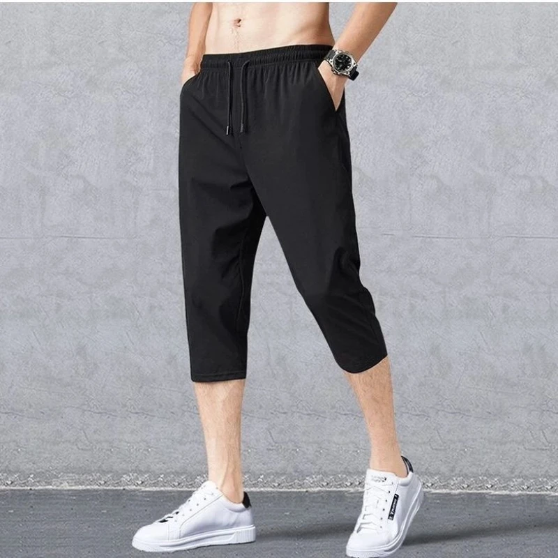 Cropped Pants Men's Summer Thin Ice Sizzle Ultra-thin Breathable 7-point Pants Sports Loose Shorts