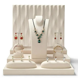 Présentoir de Bijoux en Microcarence D.lique Beige, pour Colliers, Bagues, Boucles d'Oreilles, Fenêtre, Accessoires de Bijouterie, Diffusion en Direct