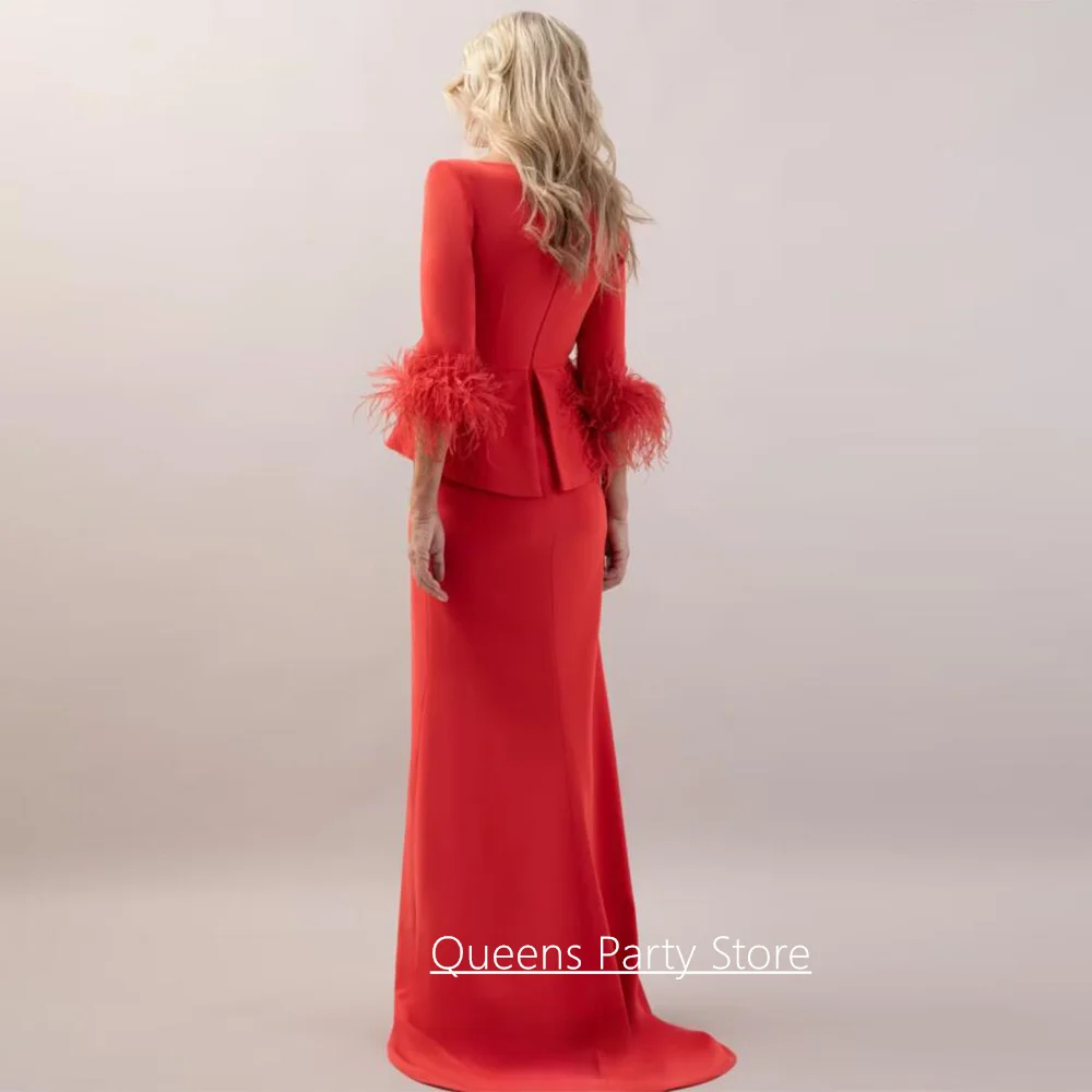 Customized Mother of The Bride Dress Elegant Feathers 3/4 Sleeves V Neck Sweep Train Mermaid Evening Gown Guest Party Dresses