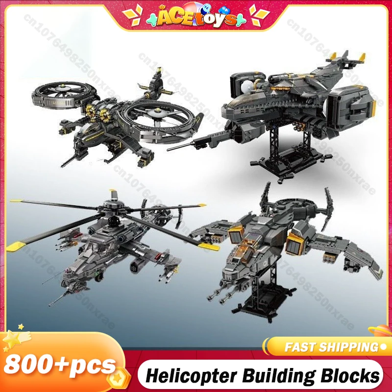 

Spaceship Battleship Helicopter Building Blocks 800+PCS Armed Combat Helicopter Model Bricks Weapon DIY for Children Science