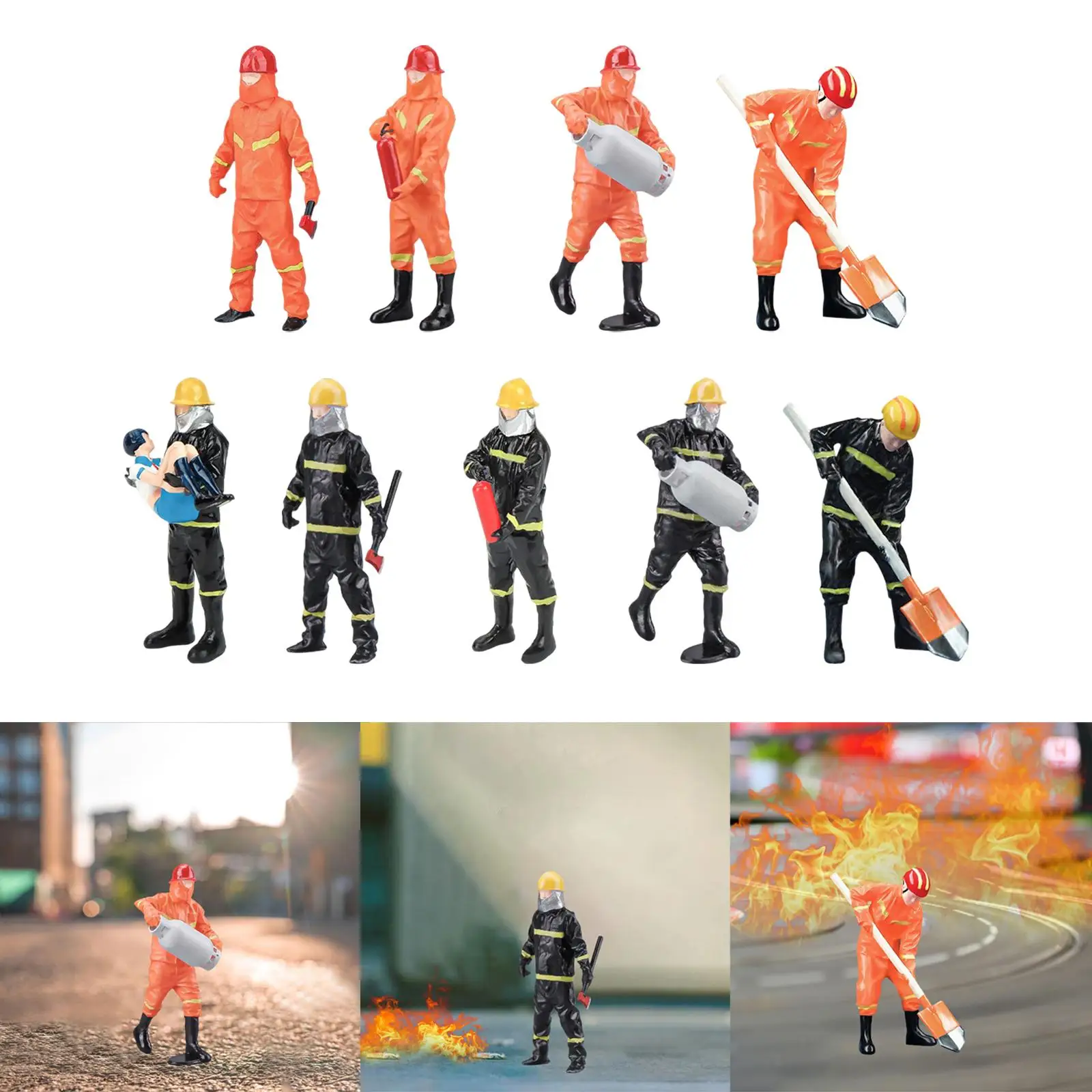 1/32 Scale Models Figurine Firefighter Figures Tiny People for Sand Table