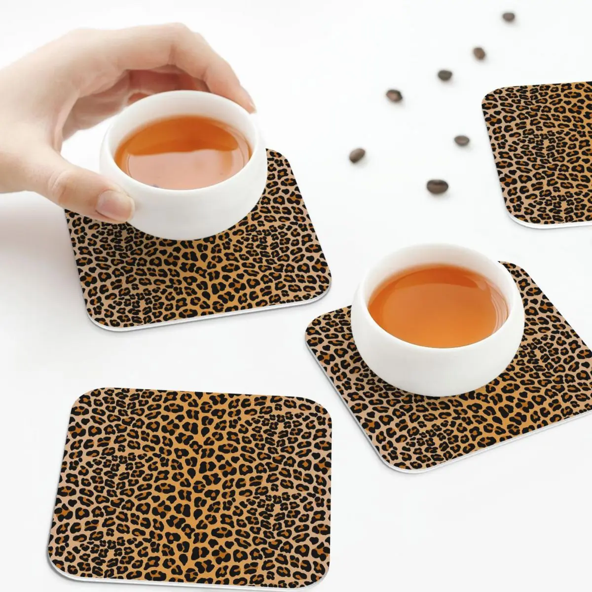 Leopard Print Coasters Kitchen Placemats Non-slip Insulation Cup Coffee Mats For Decor Home Tableware Pads Set of 4