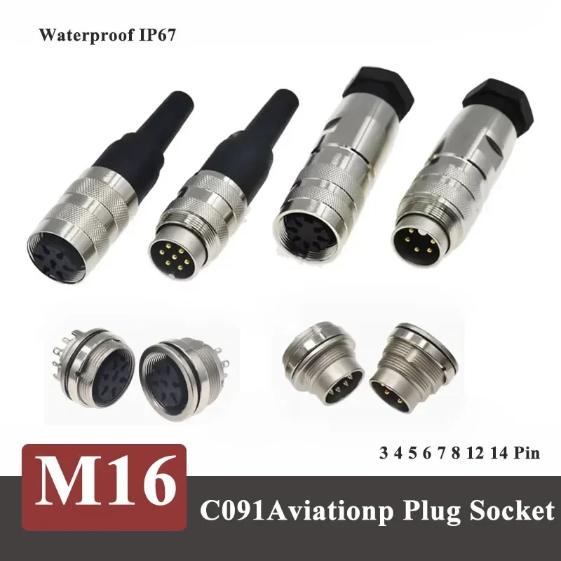 M16 Aviation Connector IP67 Waterproof Circular Plug Socket 3Pin 4Pin 5Pin 6Pin 7Pin 8Pin 12Pin 14Pin Male Female C091 J09 Metal