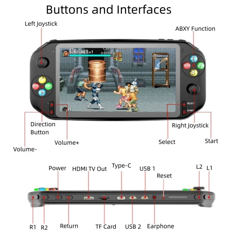 وحدة تحكم ألعاب ريترو محمولة لألعاب PS1 و MAME ، شاشة HD 7 بوصة ، وحدة تحكم ألعاب فيديو أركيد ، محمولة باليد مع 7000 لعبة مجانية ، هدية للأولاد ، للأطفال