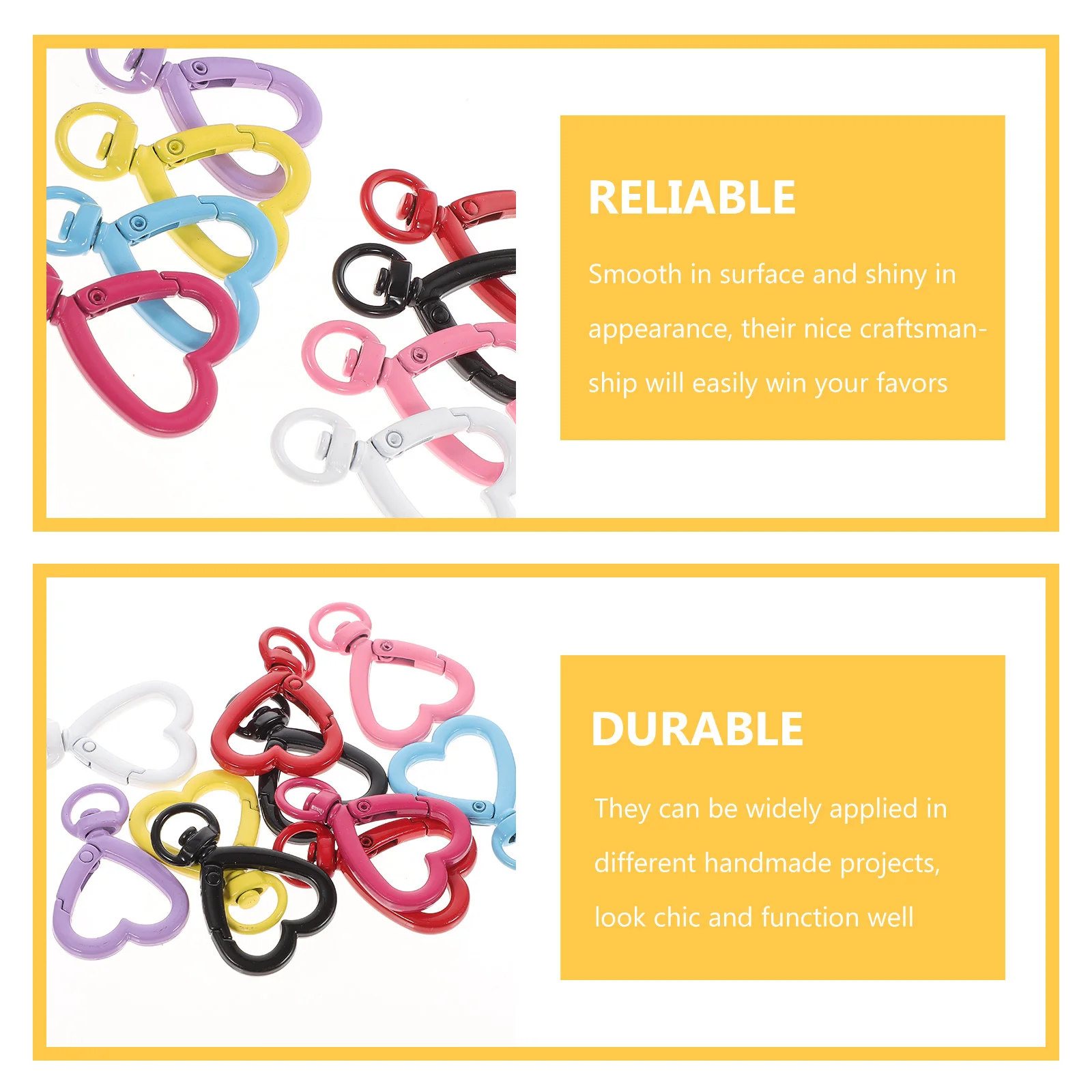 10개 하트 모양 매끄럽고 반짝이는 DIY 보석 제작 공예품 열쇠고리 가방 발렌타인 선물 혼합 색상 클라스프 열쇠고리 제작용