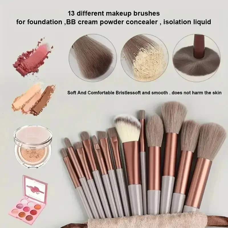 Juego de 13 Uds de brochas de maquillaje, base de sombra de ojos, juego completo de brochas de maquillaje, sombra de ojos, colorete, herramientas de maquillaje suavizantes de belleza