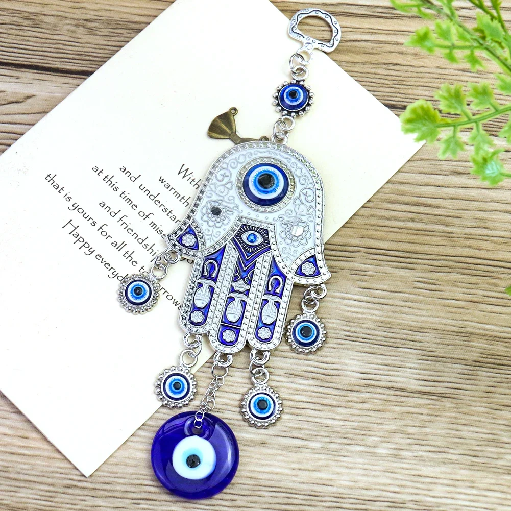 Muslim Hand of Fatima Muhammad Devil Eye Nazar Boncuğu Ward Off Evil Bead Pendant Key Chain Amulet Mascot Meditation Home Decor