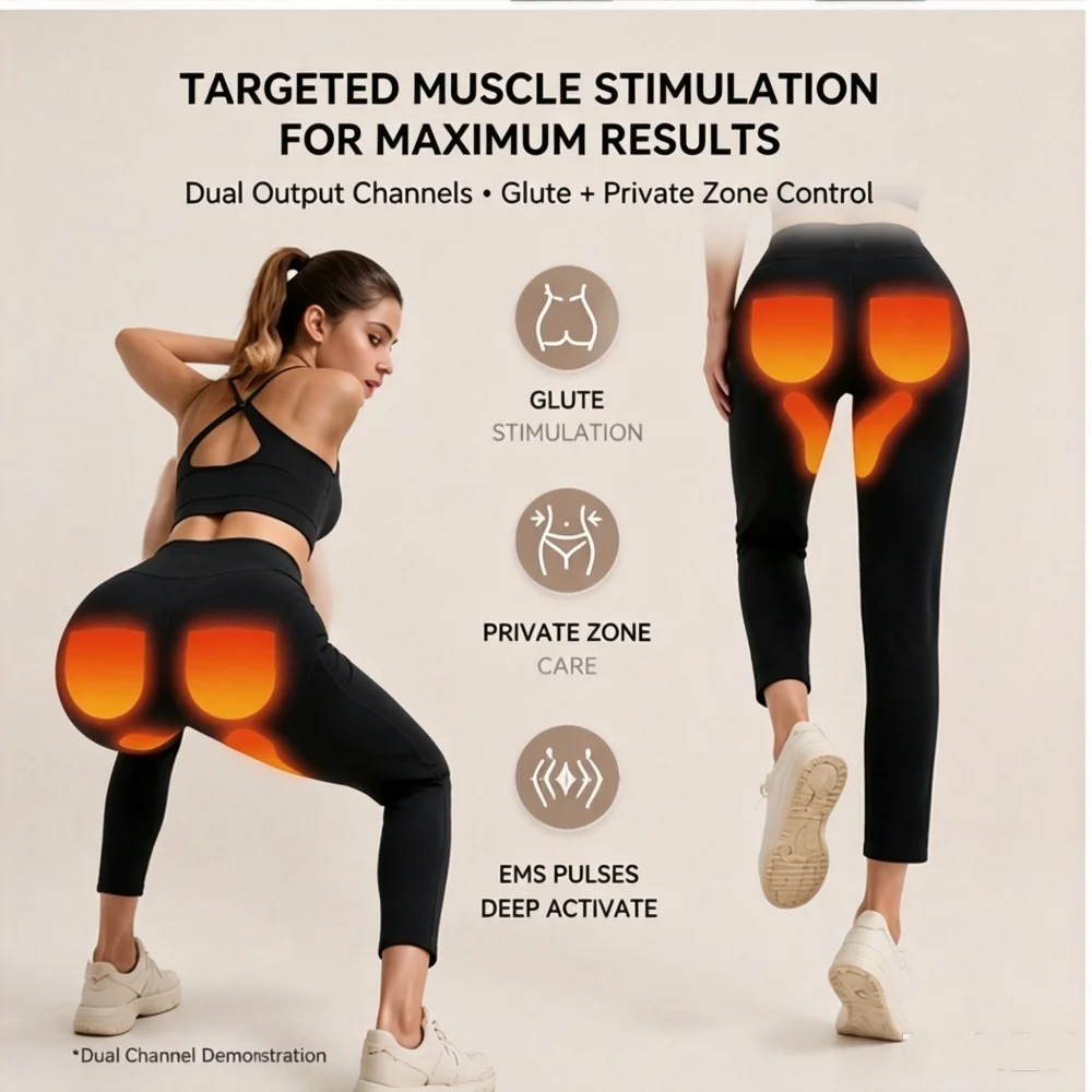 EMS Butt Lifting Leggings Dual Channel Muscle Stimulator Pants Glute Trainer for Hip Shaping Fitness Toning Workout Wear