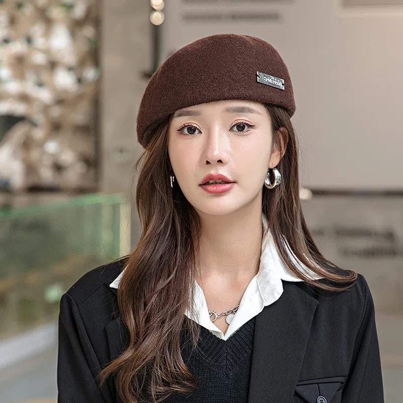 Panama Women\'s Autumn and Winter Warm Wool Beret Retro Wool Painter Hat Fashion Outdoor Cap H133