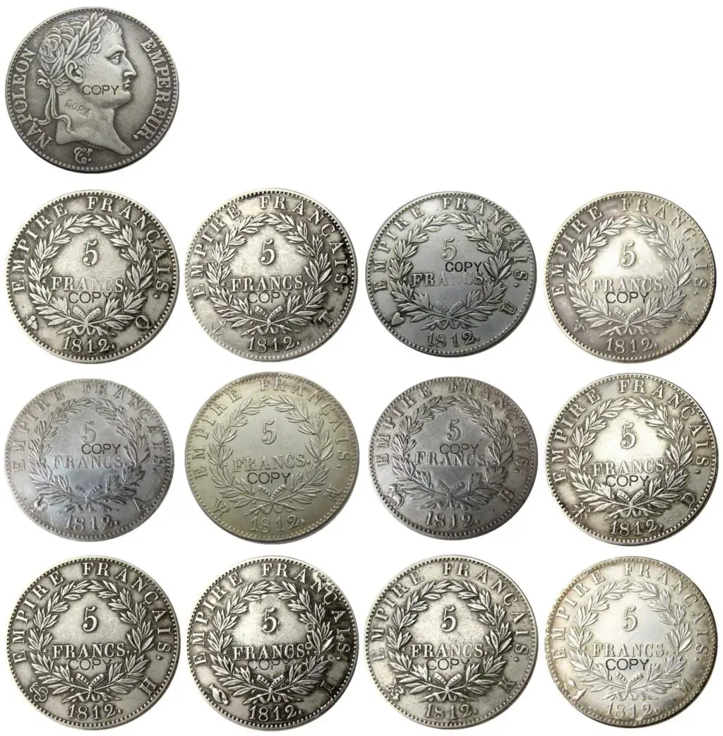 France 5 Francs 1812 12 Different Mintmarks for Choice Silver Plated Copy Coins