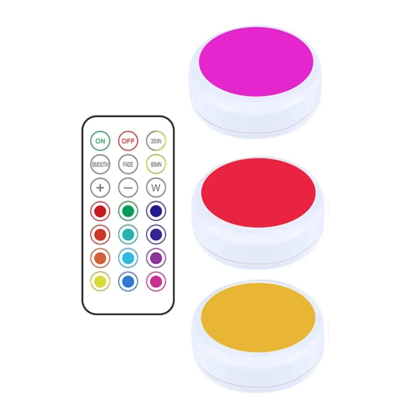 RGB Color Changing 62MM Led Under Cabinet Light Mini Bookshelf Night Lamp with Remote Battery Powered