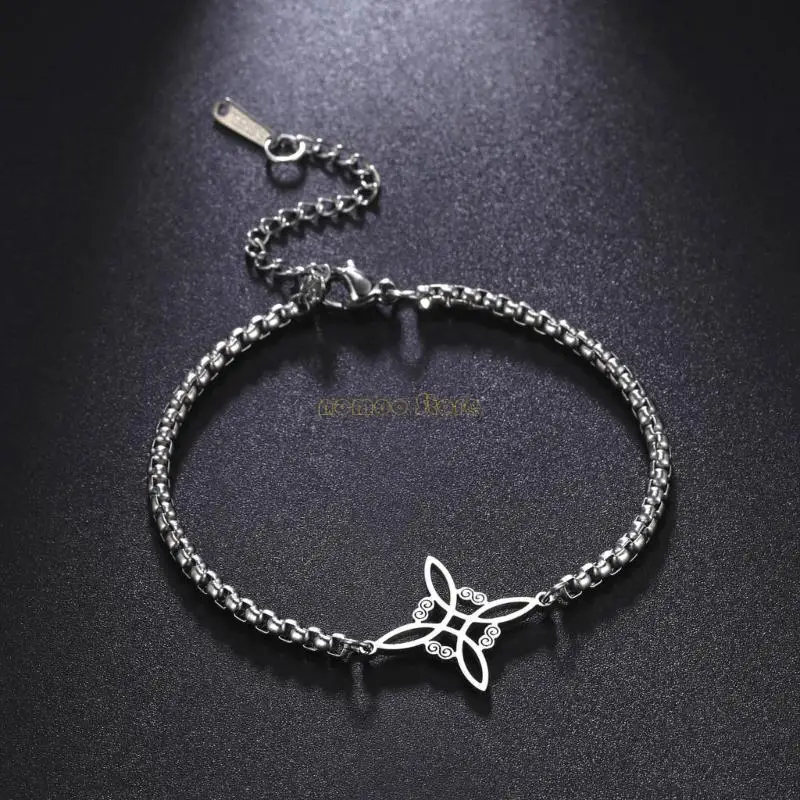 31BF Women Men Bracelets Witch Knot Shaped Stainless Steel Bracelets Adjustable Vintage Wiccan Symbol Geometry Jewelry Gifts