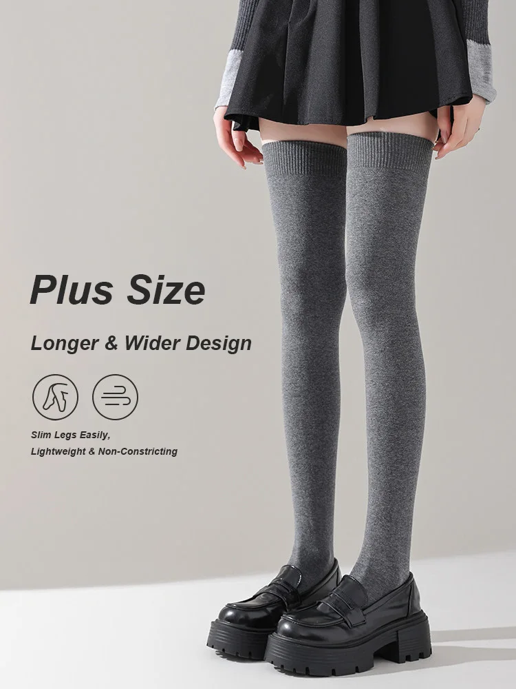

Plus Size Over The Knee Socks for Women Fleece Lined Thigh High Warm Socks Non-Slip Grey Knee Protection Socks