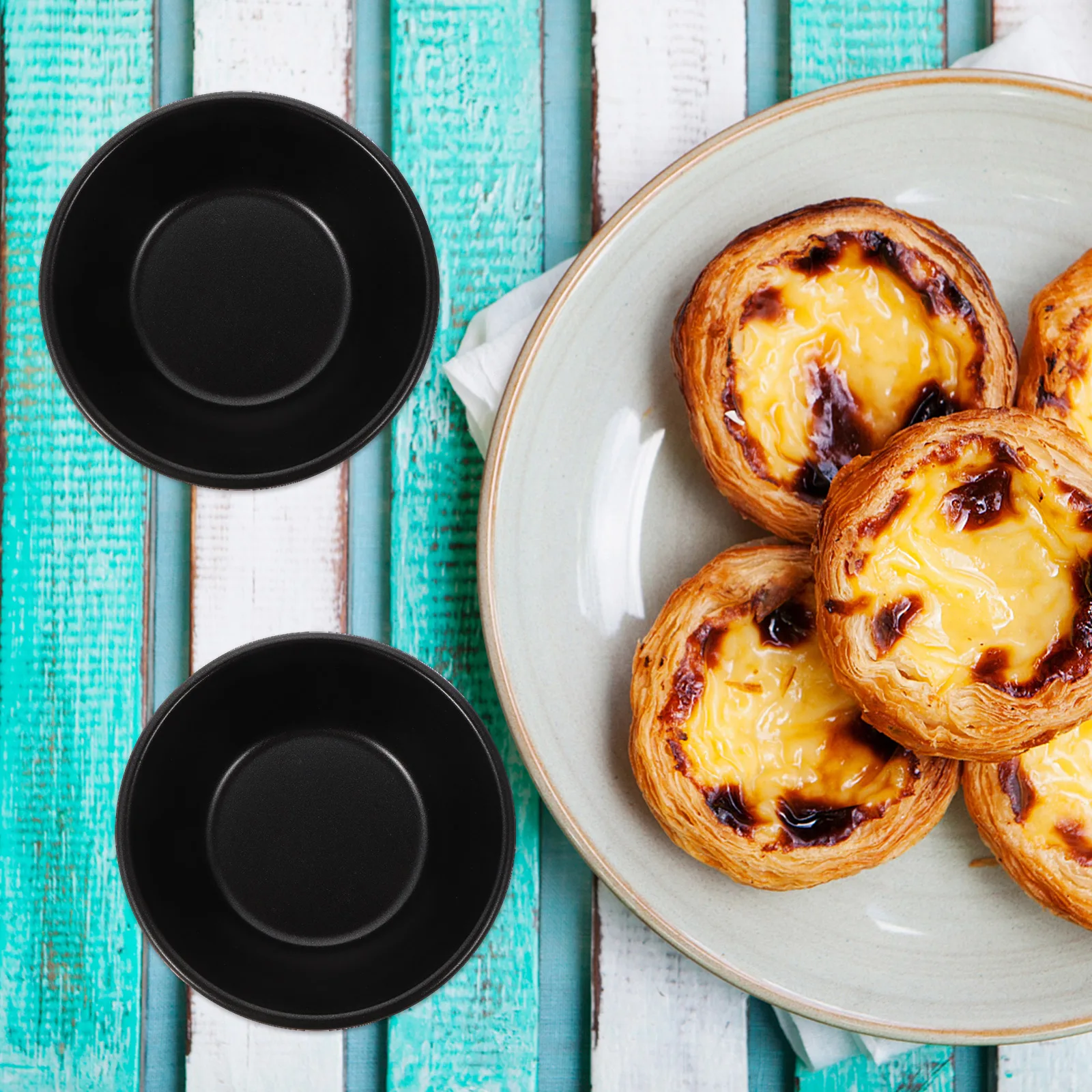 

4 pcs Round Carbon Steel Non-Stick Baking Molds Egg Tart Cupcake Pudding Jelly Fudge Chocolate Diy Molds For Home Kitchen