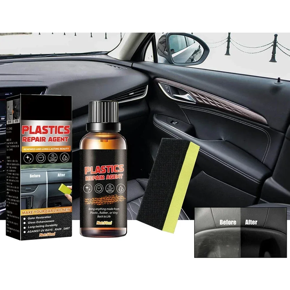 50mL Car Interior Plastic Car Repair Agent Renovation Paste Sponge Car Plastic Repair Agent 2-3 Years Long-lasting Protectio