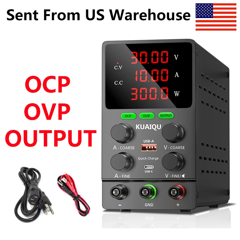 KUAIQU OCP OVP OUTPUT DC Power Supply 12V 24V 30V 10A Laboratory Adjustable Power Supply LED Lighting Sent from US Warehouse