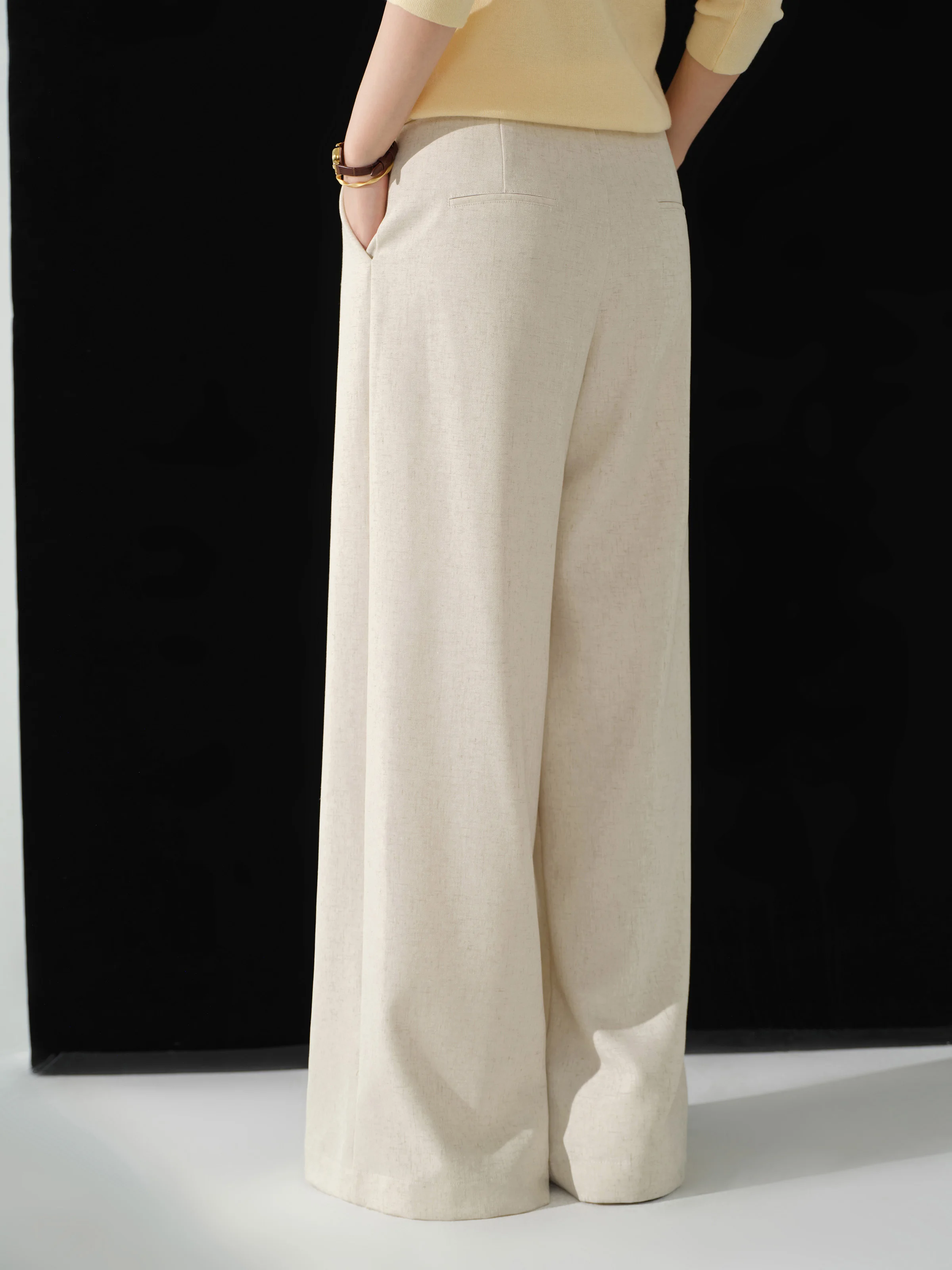 High Waist Linen Pants Women Casual Straight Leg Trousers Asymmetric Waist Slim Elegant Long Pants for Autumn Versatile Outfit