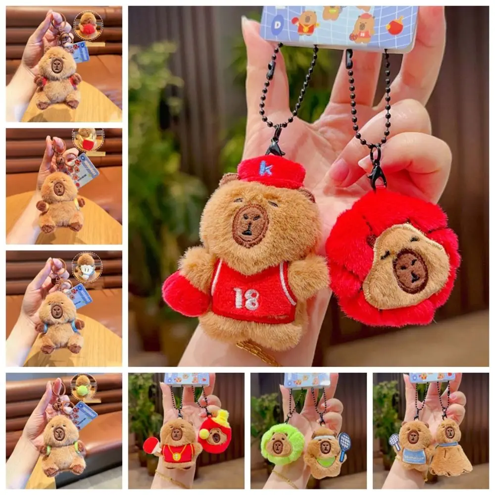 Creative Soft Capybara Key Ring Cross Dressing Basketball Plush Sport Pendant Fur Tennis Cartoon Animal Keychain Girls