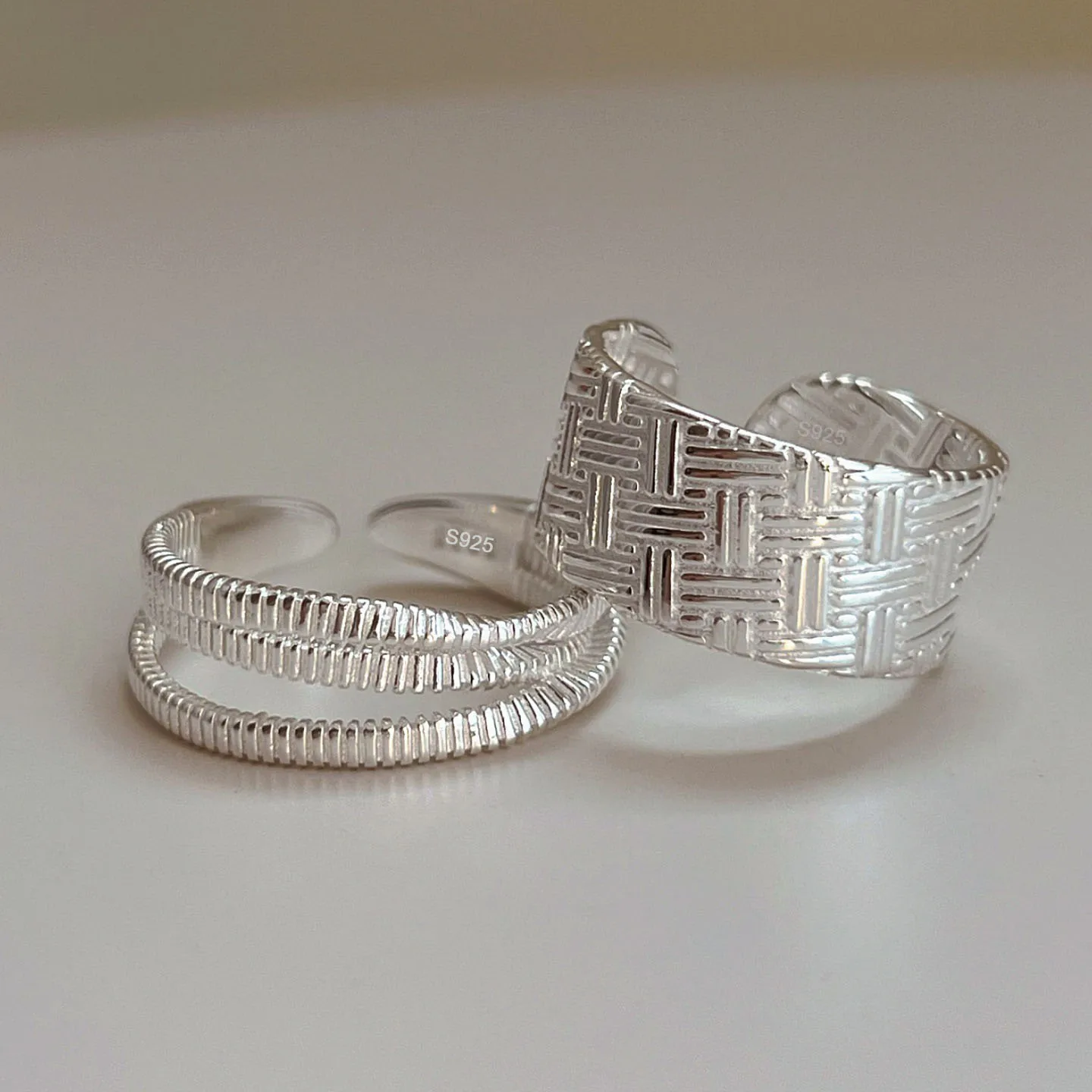 

925 Sterling Silver Rings For Women Vintage Handmade Adjustable Wide Interware Fashion Band Female Bijoux Gift