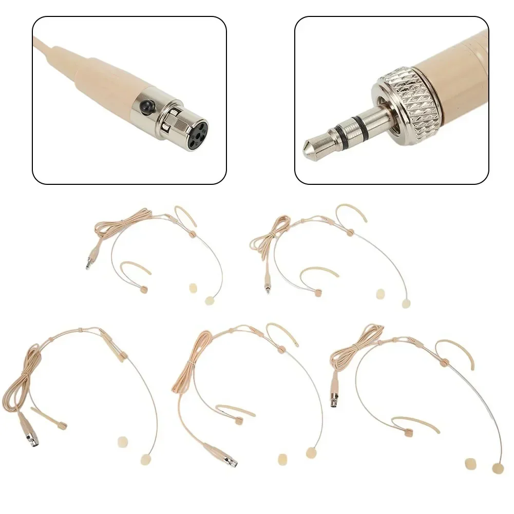 1 Pcs  Beige Double Earhook Ear Hook Omnidirectional Condenser Headset Mic Headworn Microphone 3.5mm 3 Pin 4 Pin XLR Plug