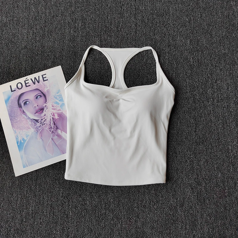 Schmale Träger und Yoga-Anzug-Weste mit Brustpolster, festem Cup, stoßfester Sportunterwäsche, farbiger Pilates-BH, Lauf-Outwear-Weste – Detail 11