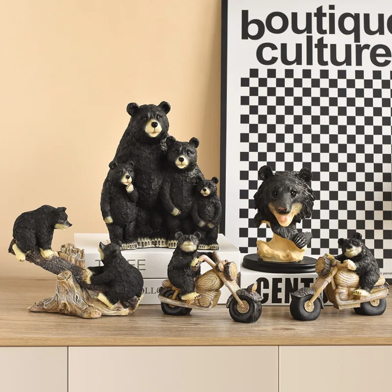 

Creative Black Bear Sculpture Craft Resin Standing Bear Statue Craft Ornaments Desktop Living Room Decoration Gift