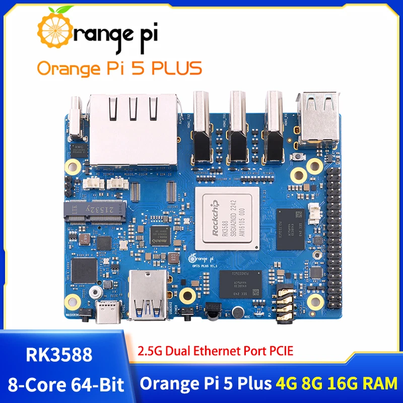 

Orange Pi 5 Plus 4G/8G/16G RAM Rockchip RK3588 Макетная плата, 8-ядерный 64-битный 2,5G, двойной порт Ethernet PCIE для Orange Pi 5 Plus