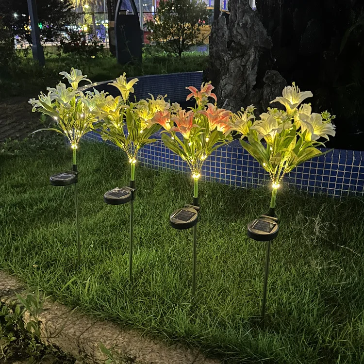 Imagem -05 - Solar Luzes Led para Decoração ao ar Livre Partes Cabeças Lírio Flor Rosa Gramado Pátio Jardim Natal