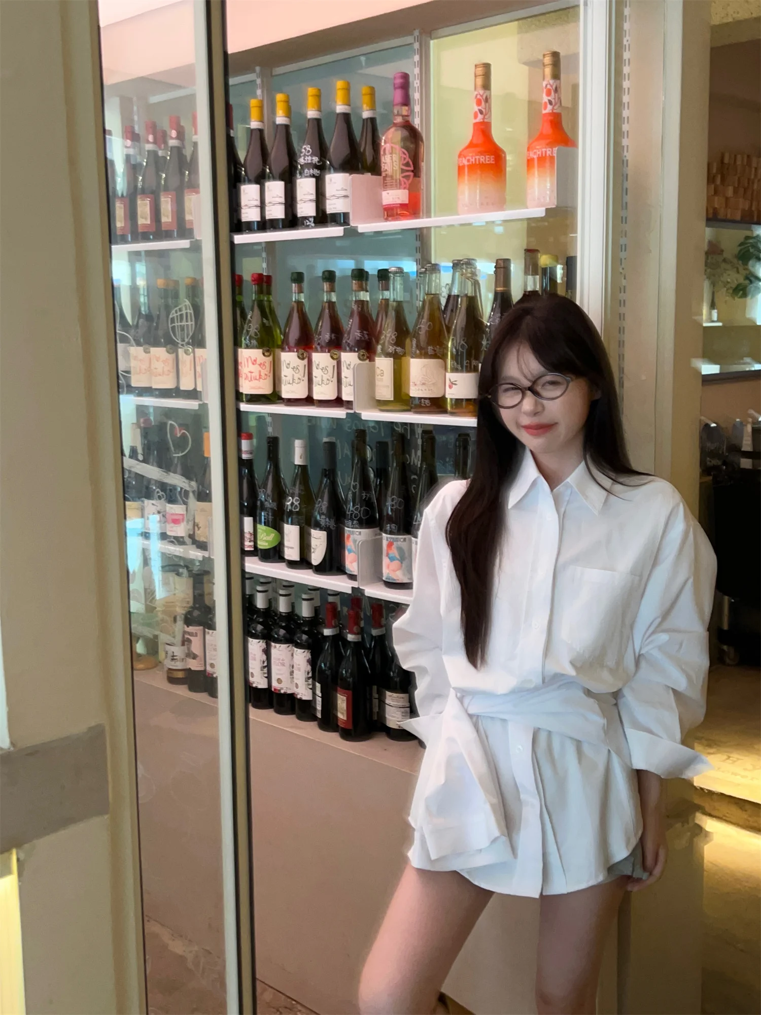 Witte stijlvolle overhemdjurk in Koreaanse stijl - Oversized tuniektop met lange mouwen