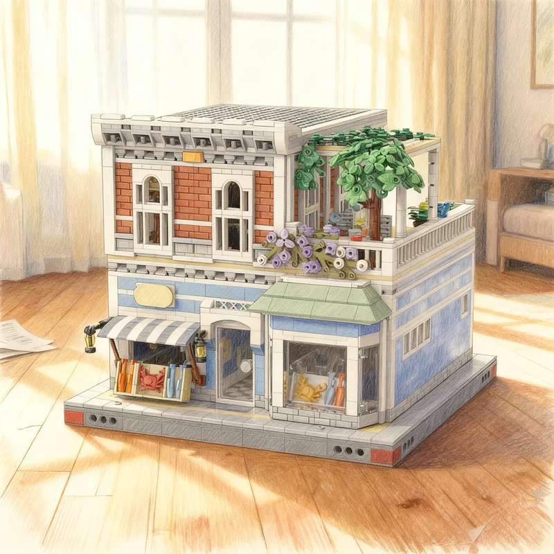 

2814pcs MOC Fishmonger Shop Modular Streetscape Model Building Blocks Toy Gift Creative Display Collectible Desk Premium Adult