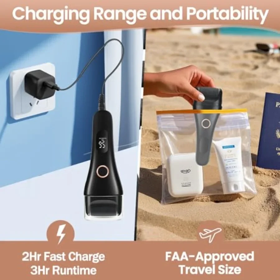 Wiederaufladbarer elektrischer Hornhautentferner mit 3-Gang-einstellbaren Einstellungen für den Heimgebrauch. Müheloses Glätten und Erweichen von hartem Rissen. D