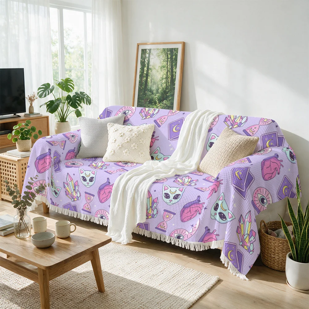 Whimsical Celestial Cat Crystal Print Throw Blanket Sofa Decor Cozy Boho Nursery Throw Accent Gift Pastel Witchy Aesthetic Home
