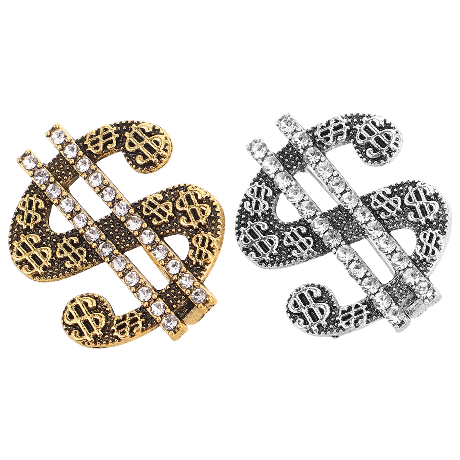 

2 Pcs Hip Hop Brooch Dollar Sign Pin Base Lapel for Men Funny Corsage Suit Bag Pins Chest