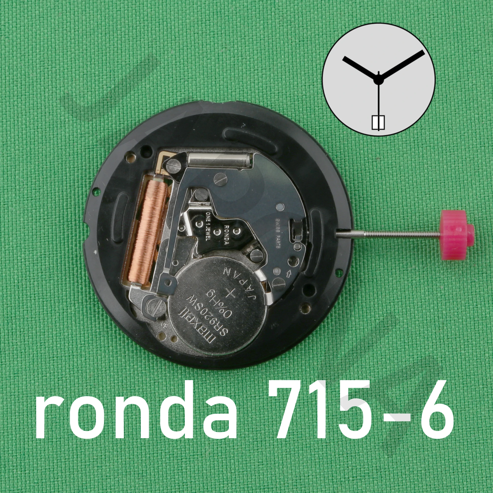 ronda 715 movement 715-6 movement normtech 3 hands quartz movement with date at 6 11½\'\'\' Swiss movement