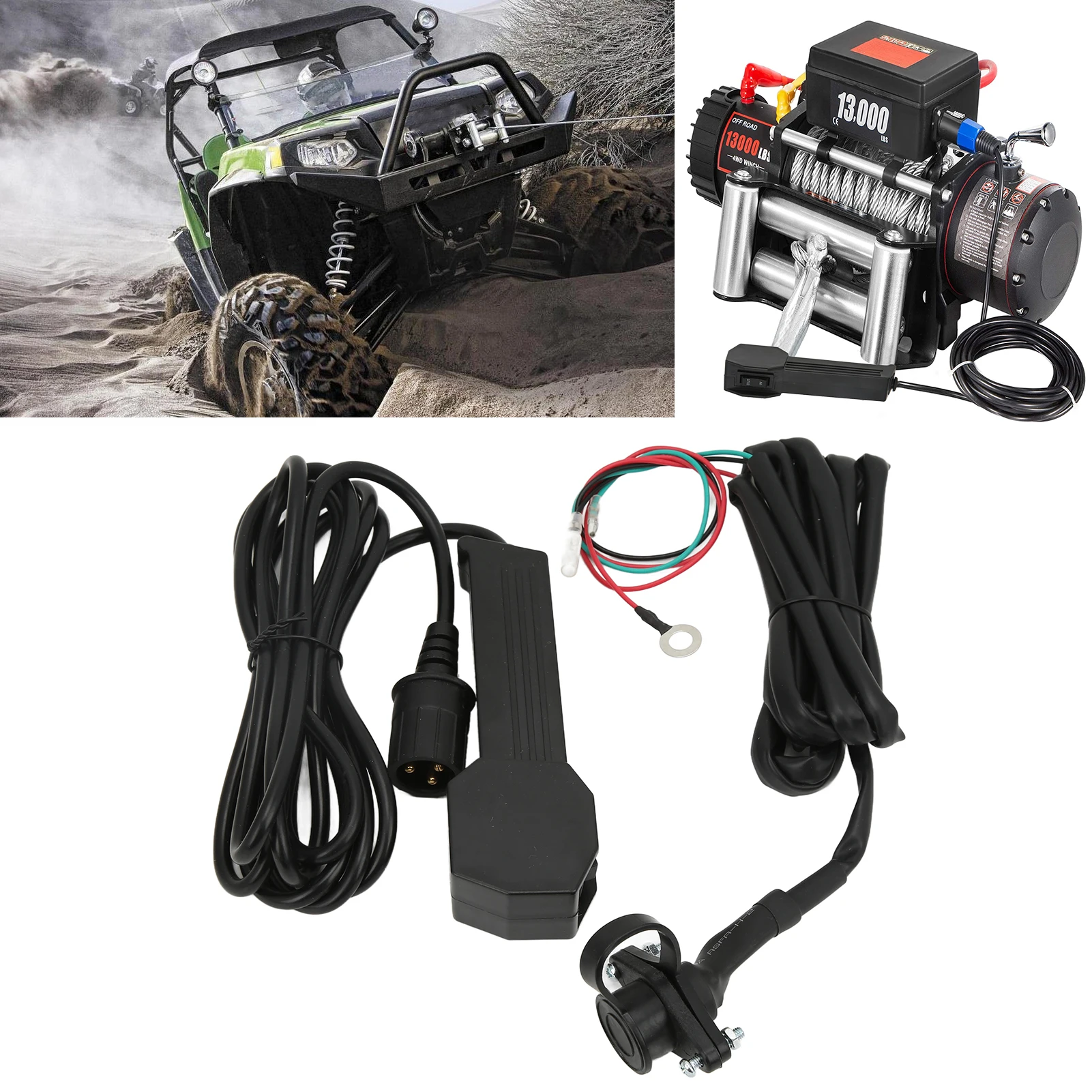 12V Hand‑Held Winch Remote Controller with 9ft Cable Electric Manual Waterproof for ATV UTV  Winch Remote Control