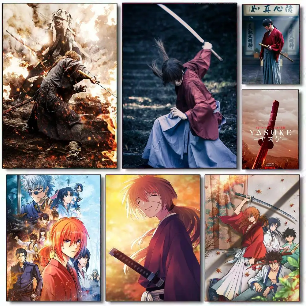 Poster HD PVC Self Adhesive Wall Art - Waterproof Reusable For Home Office Cafe Rurouni Kenshin Anime Movie