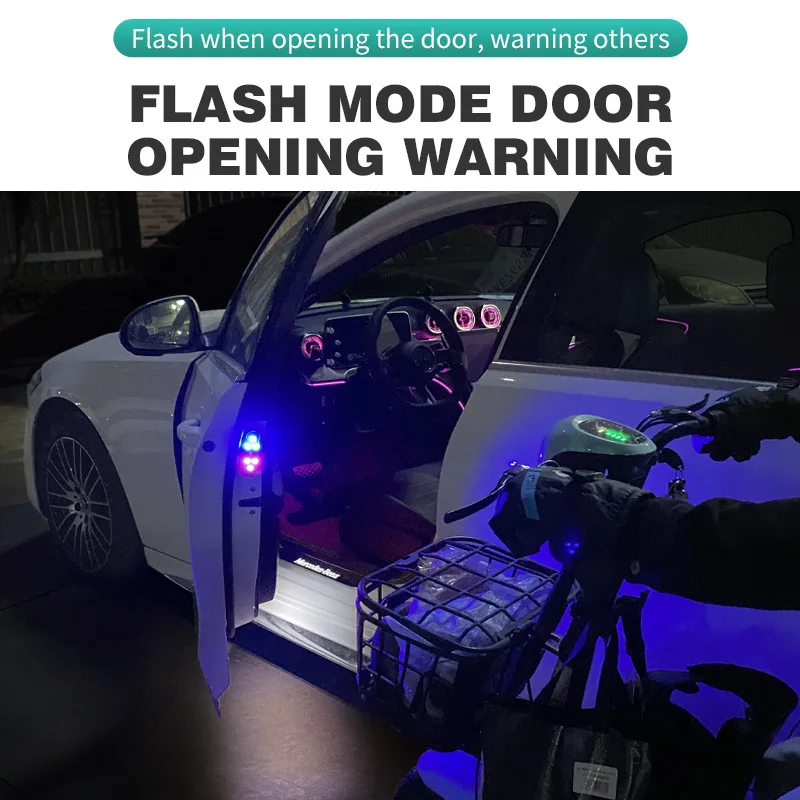 1/2pcs Auto Open Door Safe Anti-collision Warning Signal Lamp Car Door Lights LED Welcome Light Magnetic Control USB Charging image 2