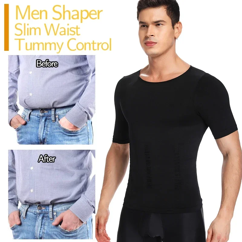 Herren Gewichtsreduktions-Shapewear T-Shirt Körperformer Schlankheits-Kompressionsshirts Gynäkomastie Unterhemd Taillentrainer Muskel-Tanktops
