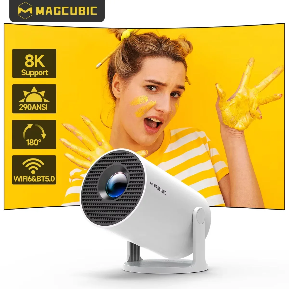 Magcubic Projector HY300 Pro 8K Android 14 Dual Wifi6 290ANSI Allwinner H726 BT5.0 1080P 1280*720P Home Cinema Outdoor Projetor