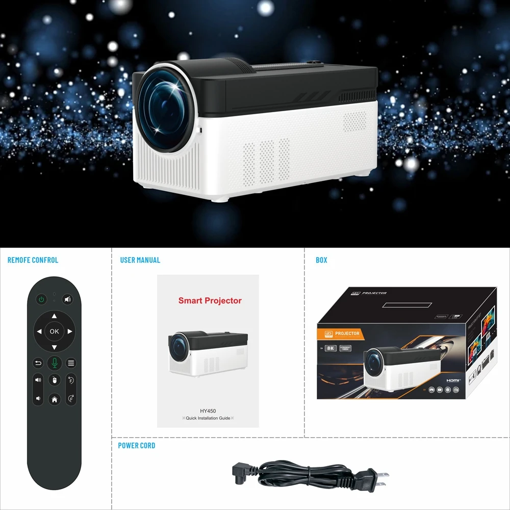 MOK HY450 700ANSI لومينز قصيرة رمي العارض أندرويد 11 جهاز عرض صغير محمول LED مصباح التركيز التلقائي 2G 32G العارض